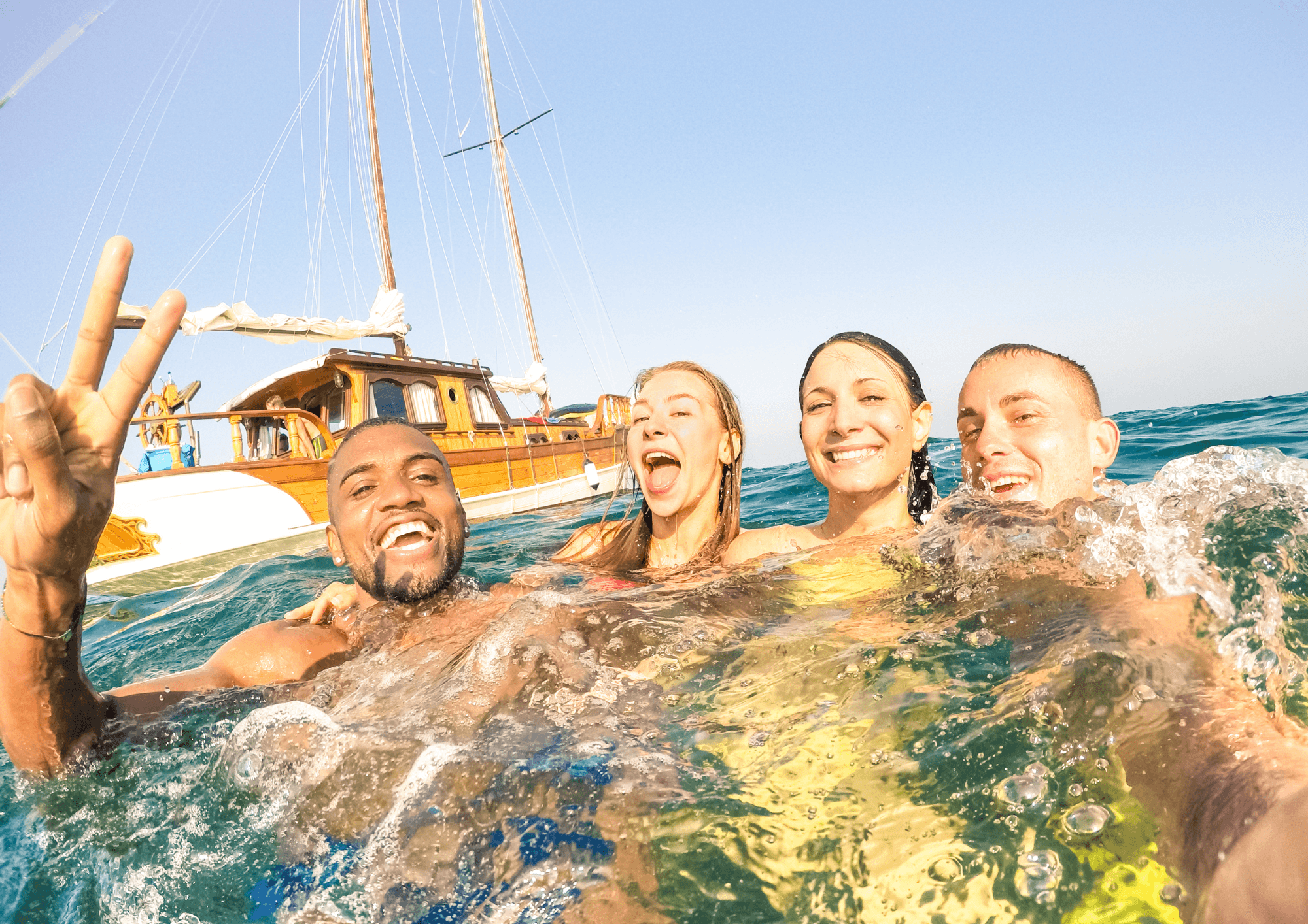 Friends enjoying boat trip with XPme app